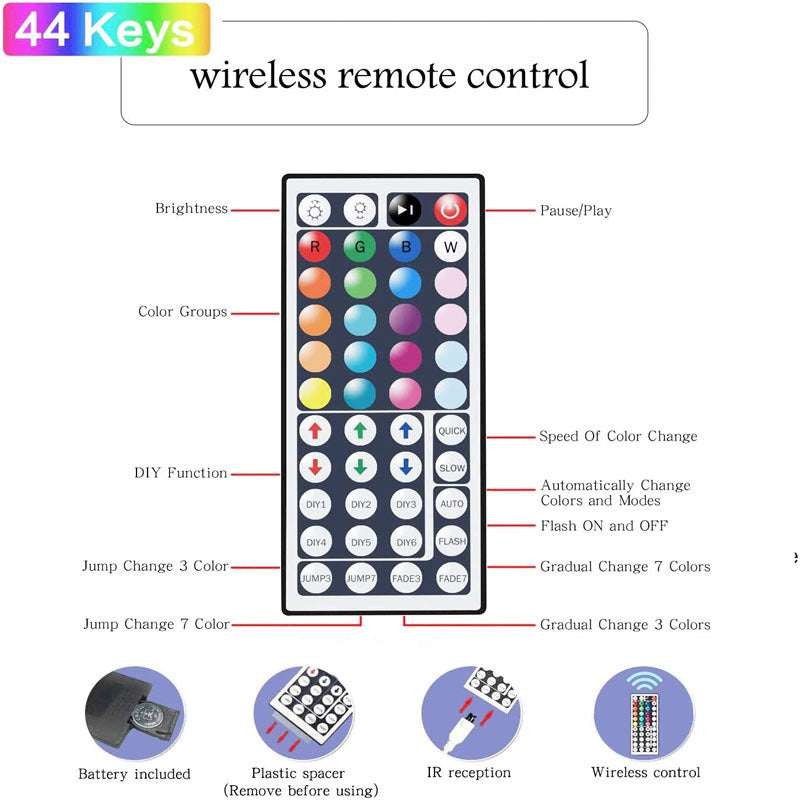 LED Strip Lights 20m RGB Flexible Tape with Remote Controller and Power Supply for Home Decor.