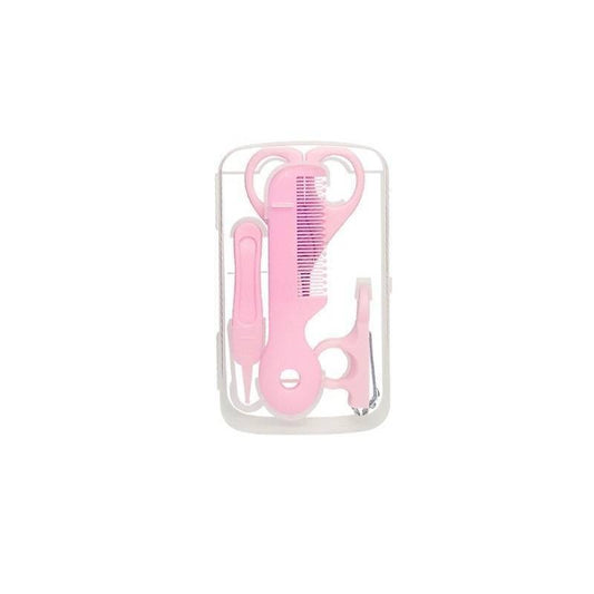 Baby nail clipper set with scissors and nail file in a durable stainless steel material, available in multiple colors for family use.