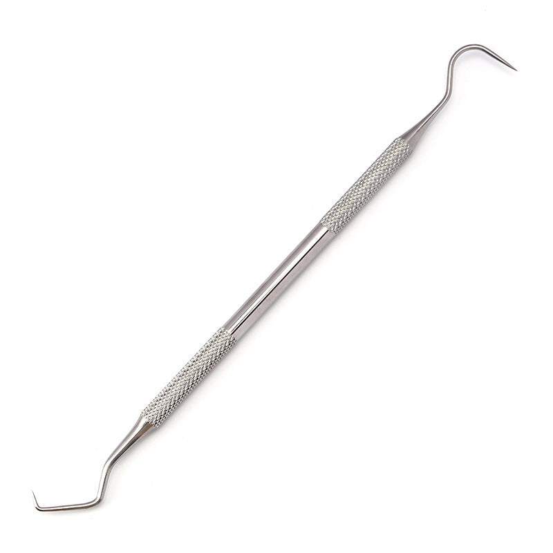 Stainless steel dentist tool set with dental mirror and black case.