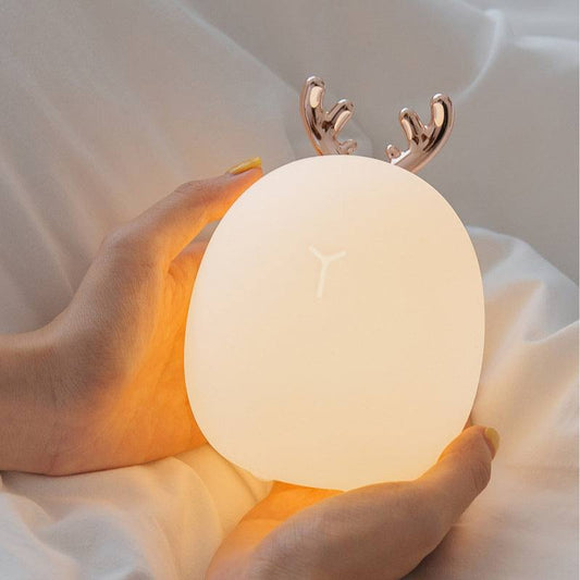 Cartoon Deer Night Light USB Charge Rabbit with LED touch lamp and silicone shade.