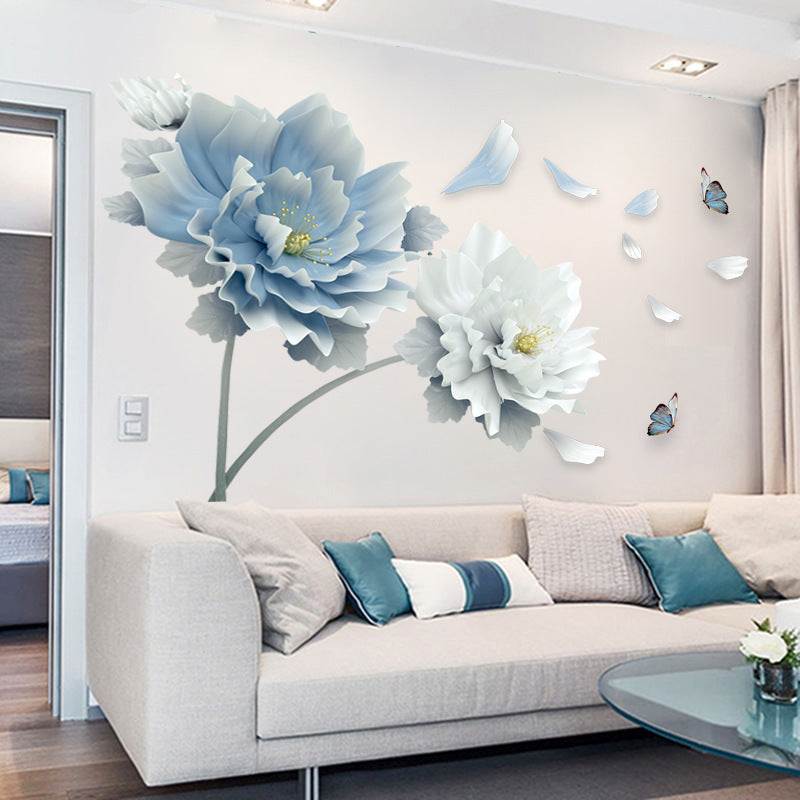 Creative floral wall stickers for living room decoration, modern PVC mural for TV background.