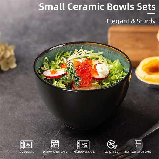 Ceramic kiln change peacock green bowls set of 4 for Western food, suitable for cereal, salad, pasta, and more.