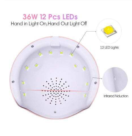 iphone 12 Pink UV LED nail lamp with digital display.