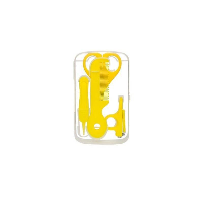 Baby nail clipper set with scissors and nail file in a durable stainless steel material, available in multiple colors for family use.