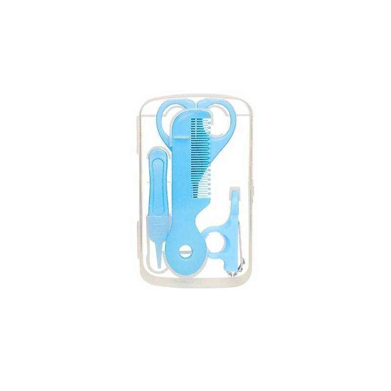 Baby nail clipper set with scissors and nail file in a durable stainless steel material, available in multiple colors for family use.
