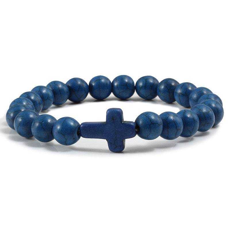 Blue Turquoise Cross Bracelet with National Style Design