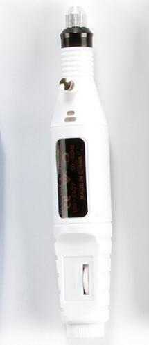Electric nail polish machine pen with three color options, set of six polishing heads, and USB power line.