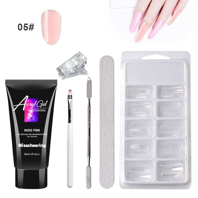 Extension Gel Nail Art Kit with accessories including UV/LED lamp, nail tools, and crystal gel.
