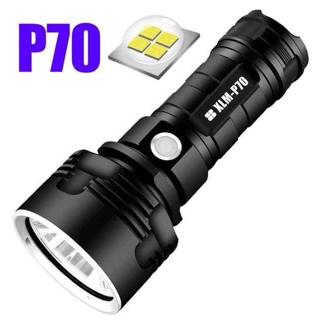 Strong Flashlight Rechargeable strong LED flashlight made from aluminum alloy, suitable for outdoor activities like camping and hiking.