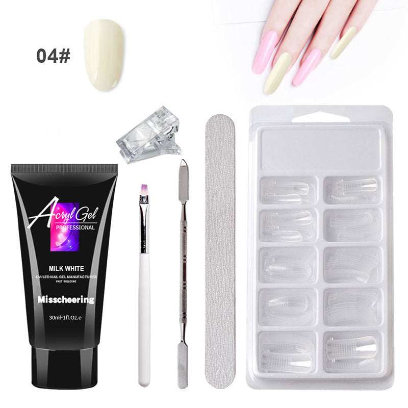 Extension Gel Nail Art Kit with accessories including UV/LED lamp, nail tools, and crystal gel.