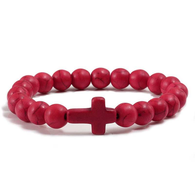 Blue Turquoise Cross Bracelet with National Style Design