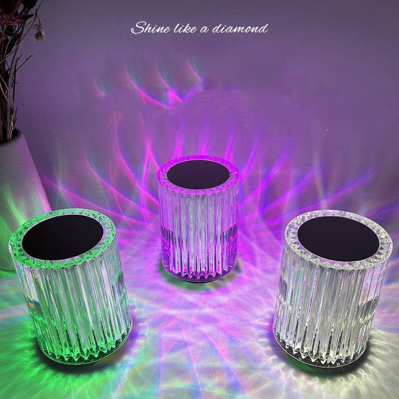 Creative crystal lamp with RGB LED lights, featuring a faux crystal design that blends modern and industrial styles, suitable for home or bedroom use.