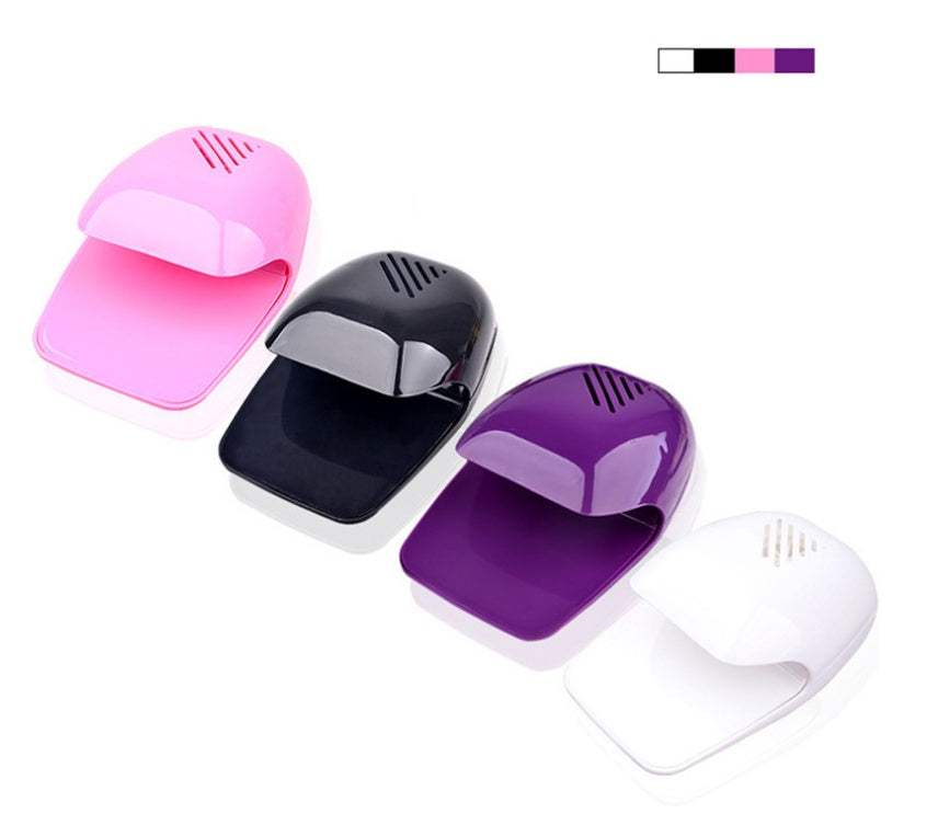 Mini nail dryer for drying nail polish, available in white, black, pink, and purple colors. Suitable for any skin type.