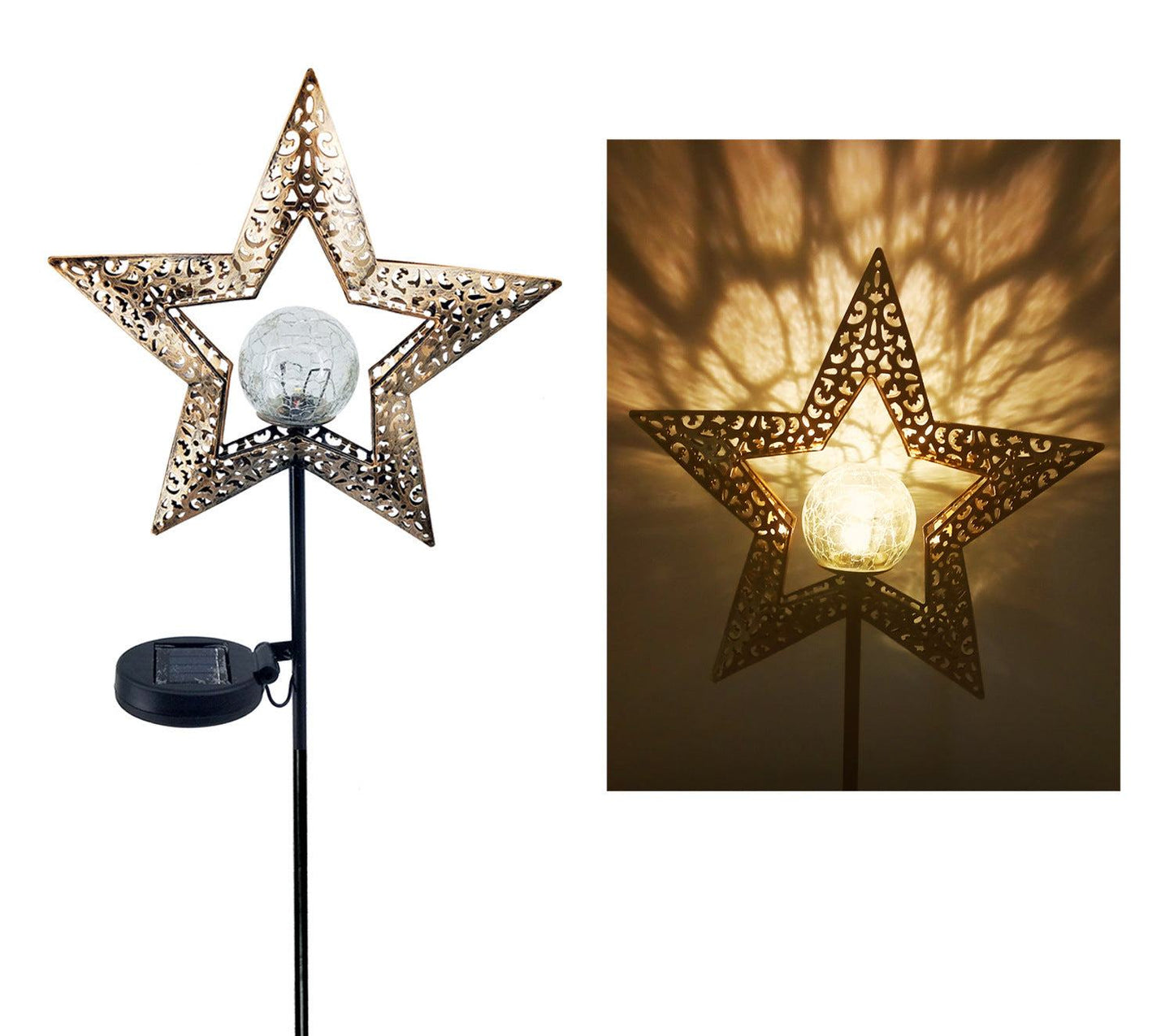 LED Solar Flame Light in decorative flame design illuminating garden at night.