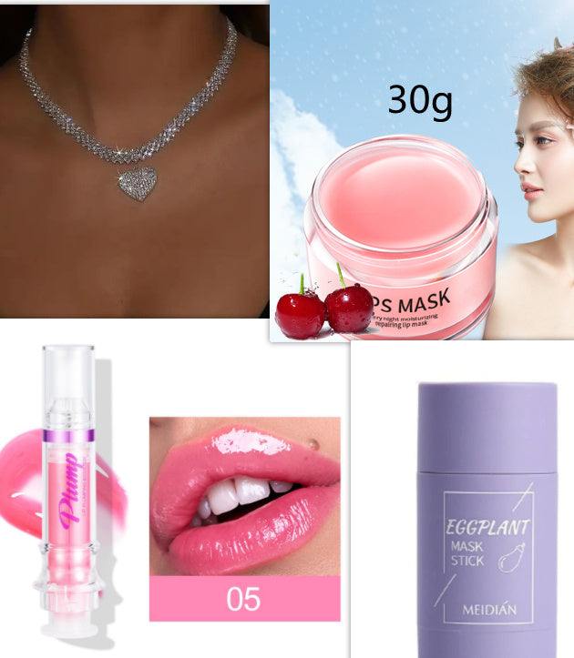 Lip Skin Care Moisturizing lip mask with cherries and black lid, perfect for hydrating and nourishing lips.