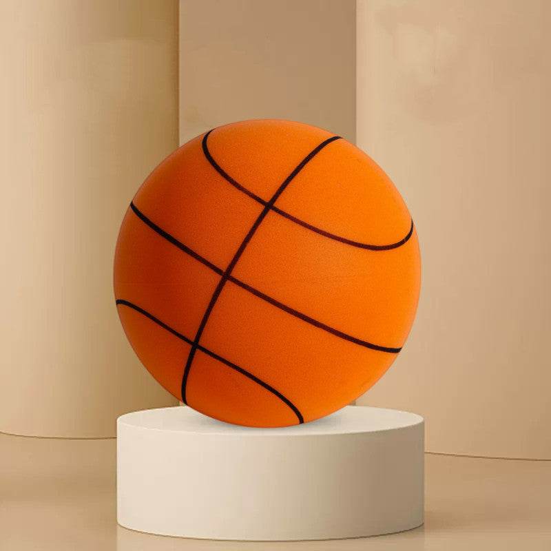 Child playing with Silent Sports Ball indoor basketball set, featuring vibrant bouncy balls in various colors and a hoop.