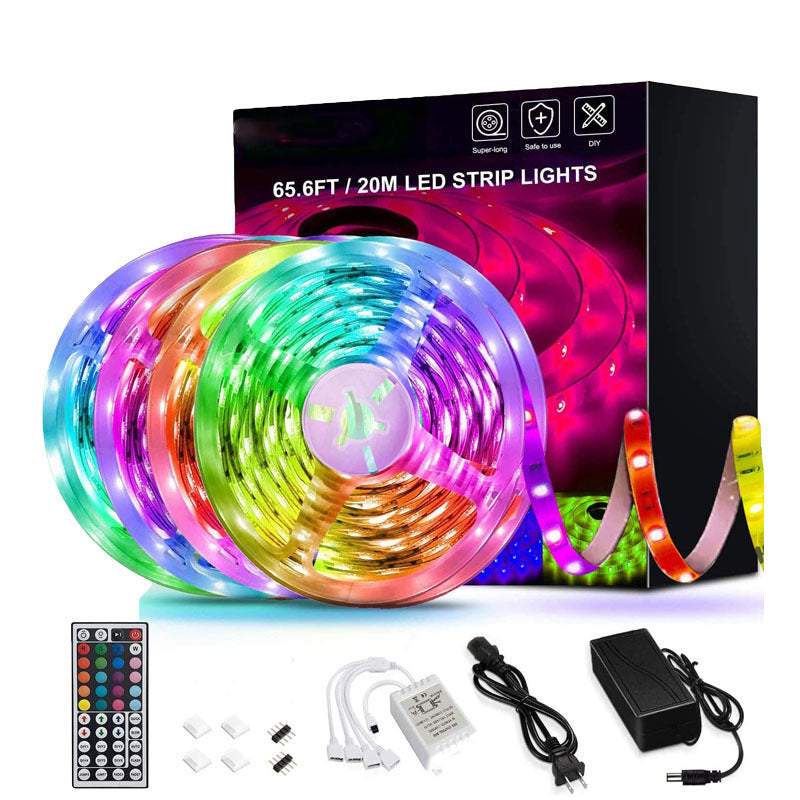 LED Strip Lights 20m RGB Flexible Tape with Remote Controller and Power Supply for Home Decor.