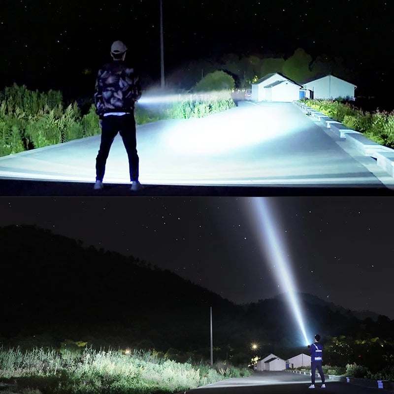 Strong Flashlight Rechargeable strong LED flashlight made from aluminum alloy, suitable for outdoor activities like camping and hiking.