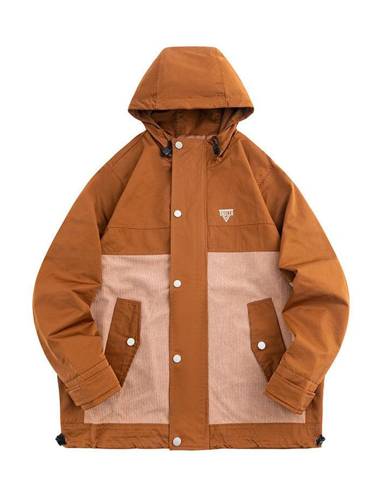 Men's outdoor rainproof and windproof assault suit in brown and beige.