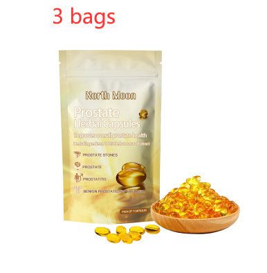 Prostate herbal capsules for male front discomfort relief and body care.