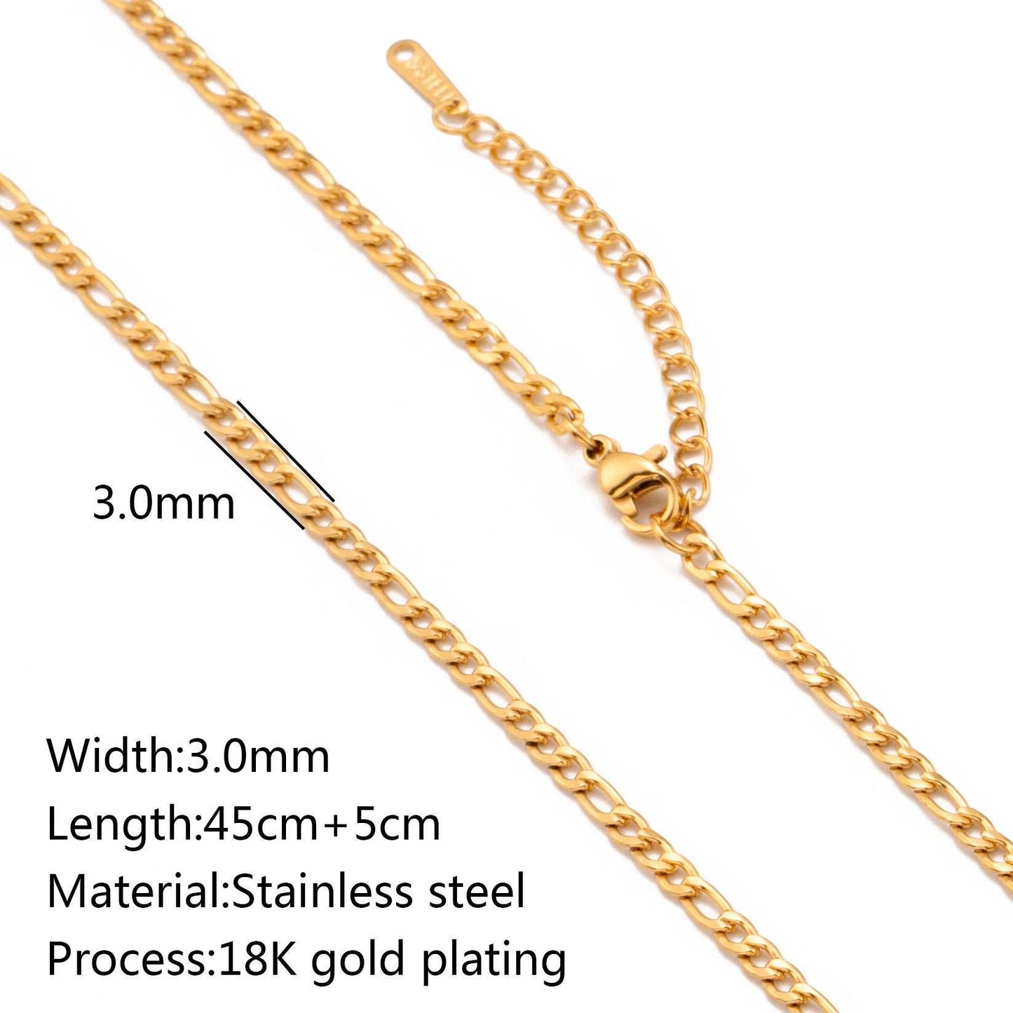 Stainless steel lip chain and accessories with vacuum vapor plating, showcasing 18K gold color protection.