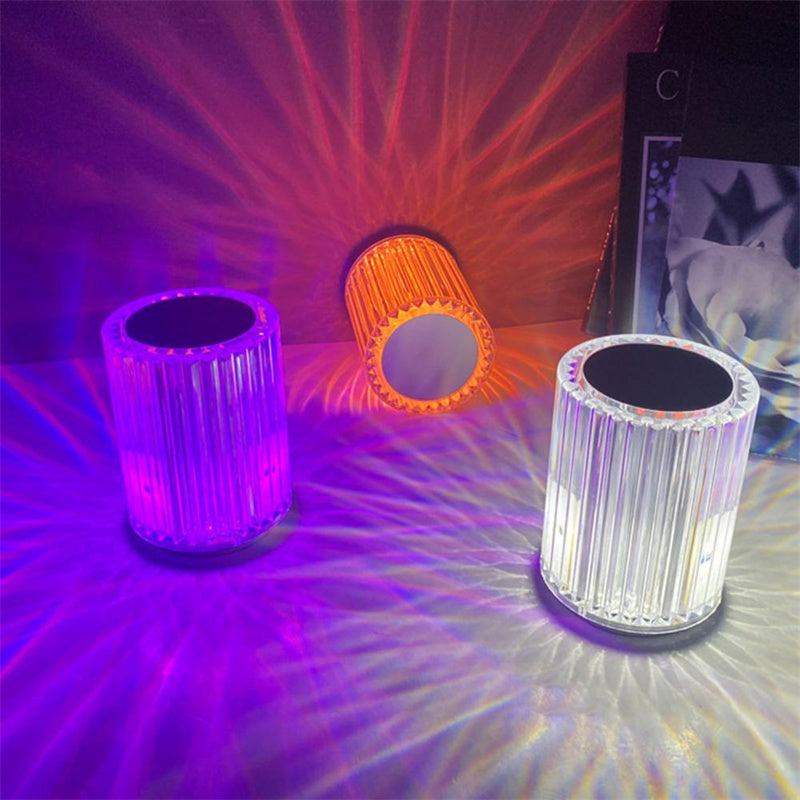 Creative crystal lamp with RGB LED lights, featuring a faux crystal design that blends modern and industrial styles, suitable for home or bedroom use.