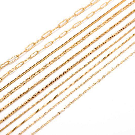 Stainless steel lip chain and accessories with vacuum vapor plating, showcasing 18K gold color protection.