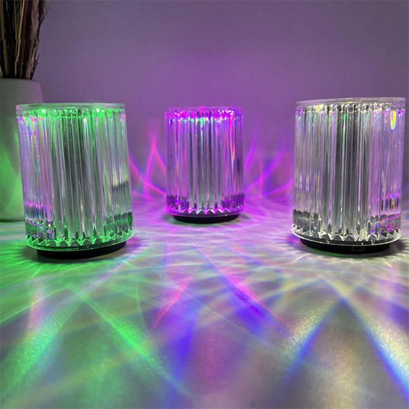 Creative crystal lamp with RGB LED lights, featuring a faux crystal design that blends modern and industrial styles, suitable for home or bedroom use.