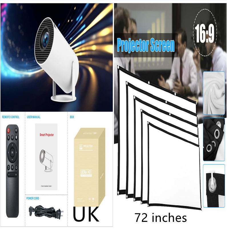 HY300 Pro Projector, portable home theater with 4K support, Wi-Fi, and 720P resolution.