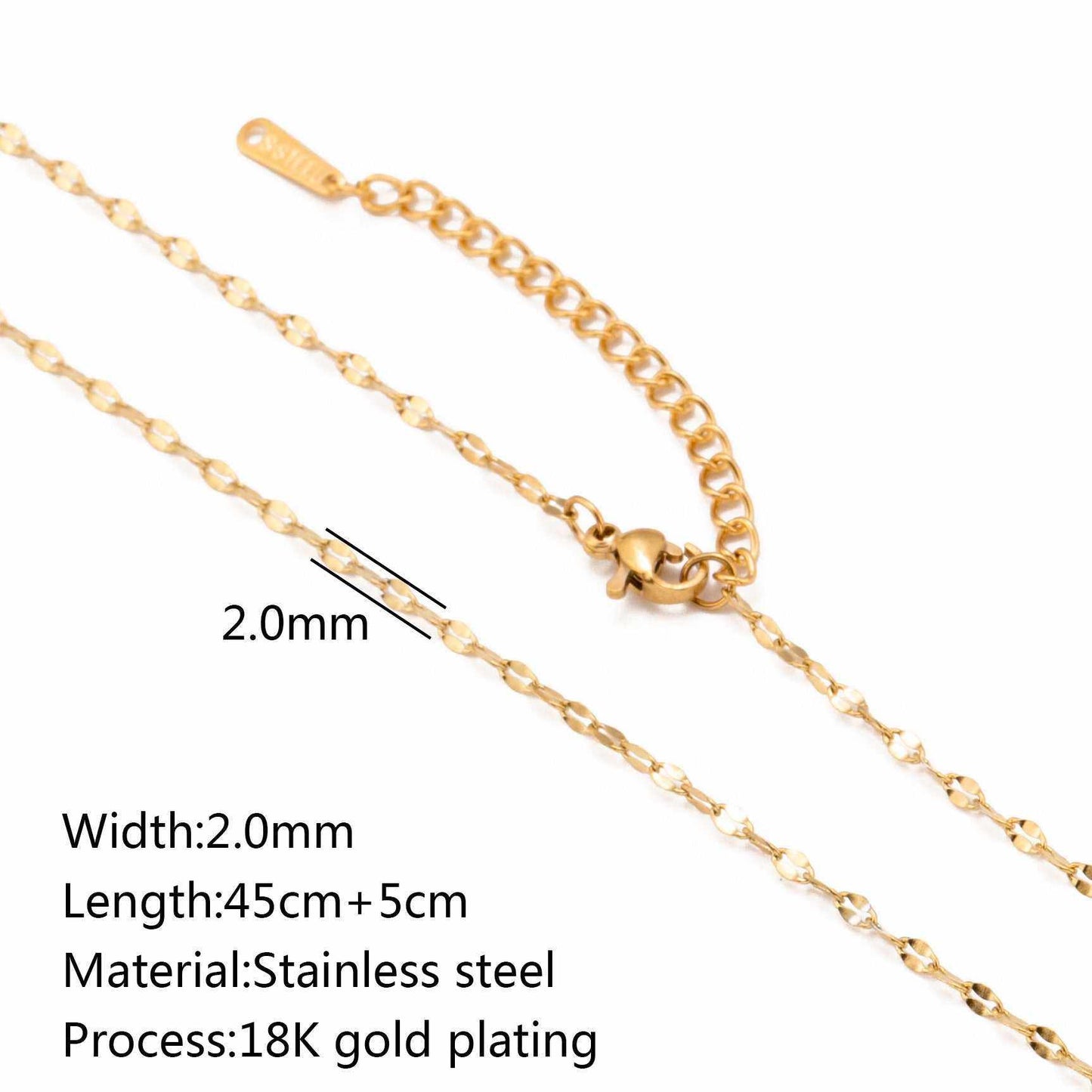 Stainless steel lip chain and accessories with vacuum vapor plating, showcasing 18K gold color protection.