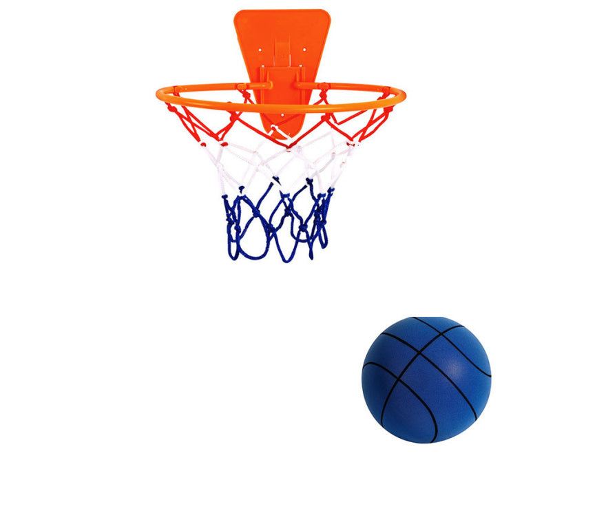 Child playing with Silent Sports Ball indoor basketball set, featuring vibrant bouncy balls in various colors and a hoop.
