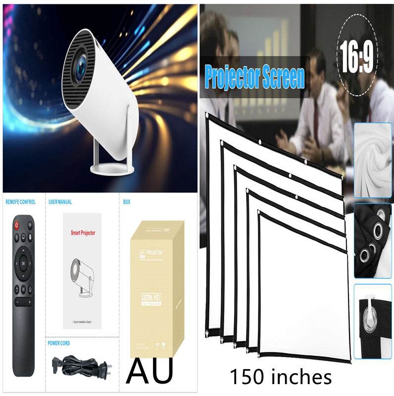 HY300 Pro Projector, portable home theater with 4K support, Wi-Fi, and 720P resolution.