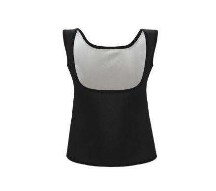 Men's fitness corset shapewear with heat trapping, silver waist support vest, enhances body shaping.