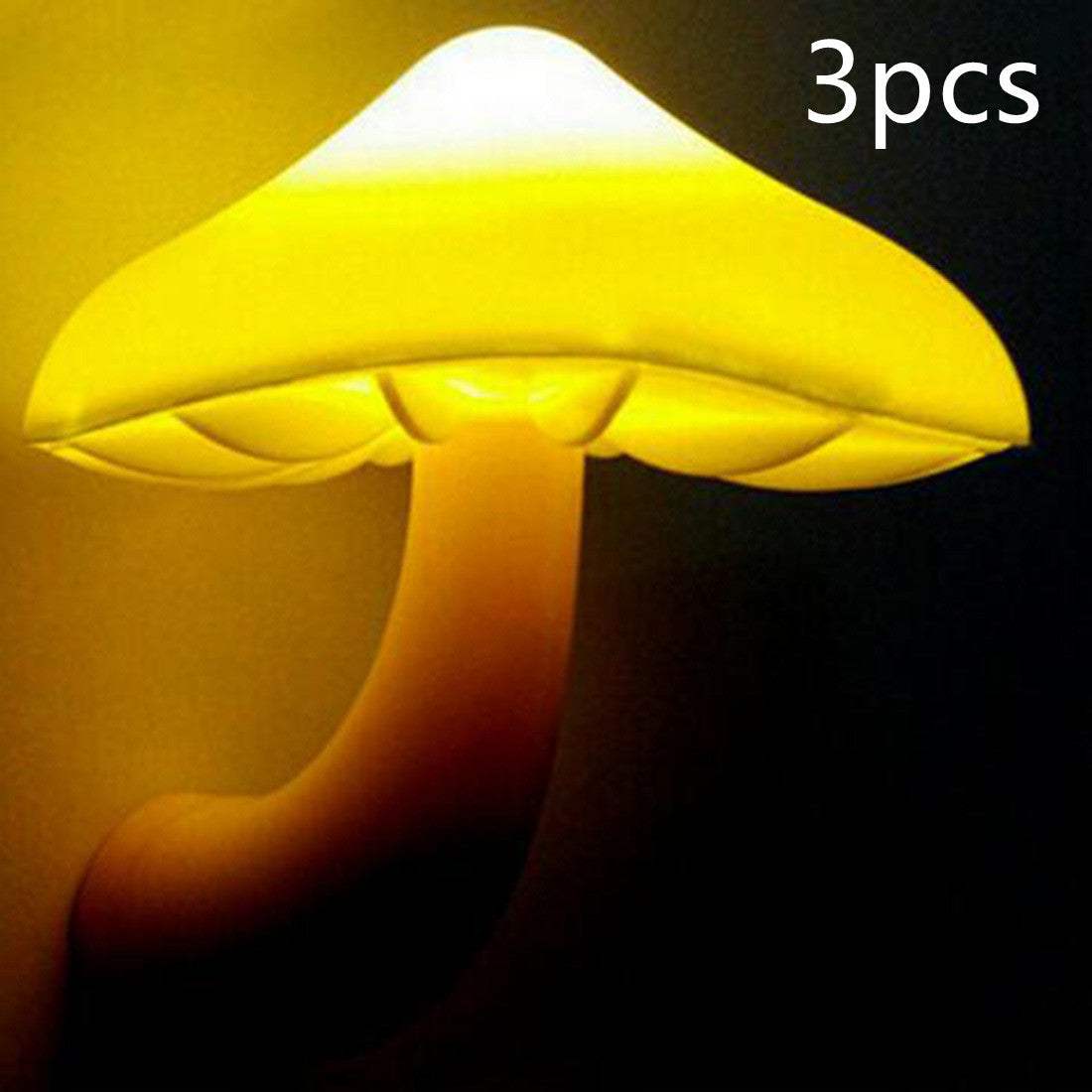 LED Night Light Mushroom Wall Socket Lamp with light-control sensor, EU US Plug, warm white glow for bedroom decoration.