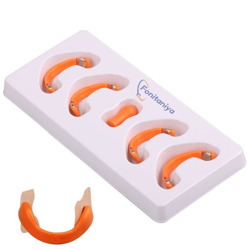 Nasal Respiratory Dilator with magnetic nose clips and adhesive strips for improved airflow.