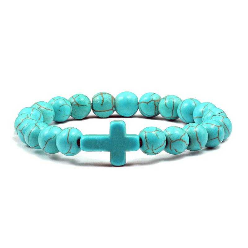 Blue Turquoise Cross Bracelet with National Style Design