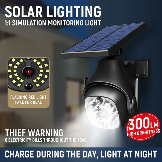 Solar powered outdoor courtyard light with human sensing, waterproof, and adjustable solar panel.