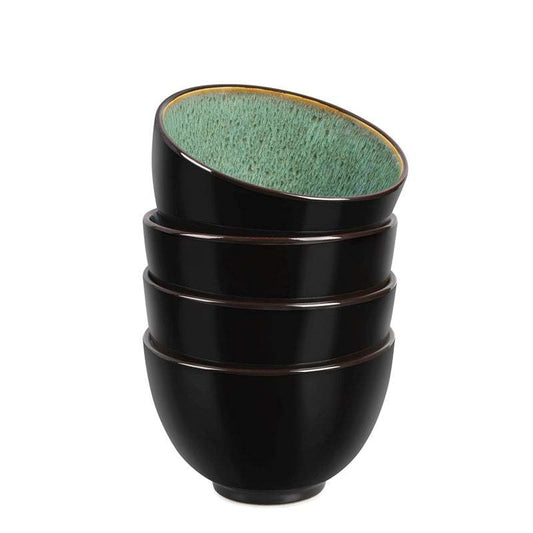 Ceramic kiln change peacock green bowls set of 4 for Western food, suitable for cereal, salad, pasta, and more.