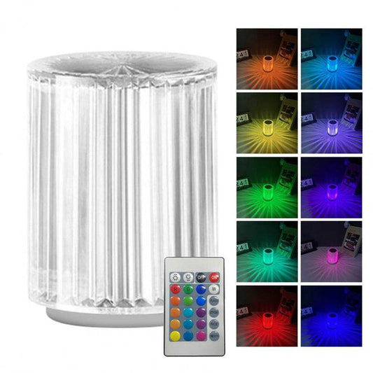 Creative crystal lamp with RGB LED lights, featuring a faux crystal design that blends modern and industrial styles, suitable for home or bedroom use.