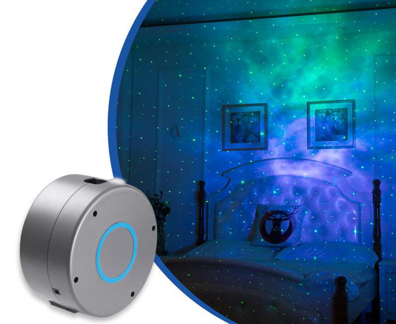 Galaxy Starry Sky Projector with rotating dynamic star projections in various colors, remote control, ideal for room decor and gifts.