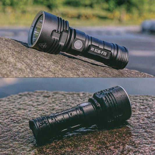 Strong Flashlight Rechargeable strong LED flashlight made from aluminum alloy, suitable for outdoor activities like camping and hiking.