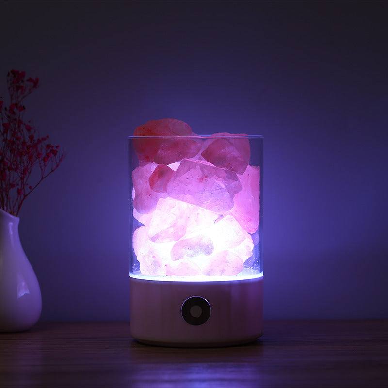 USB Crystal Light Himalayan Salt LED Lamp with color-changing feature, purifies air and acts as a natural ion generator.