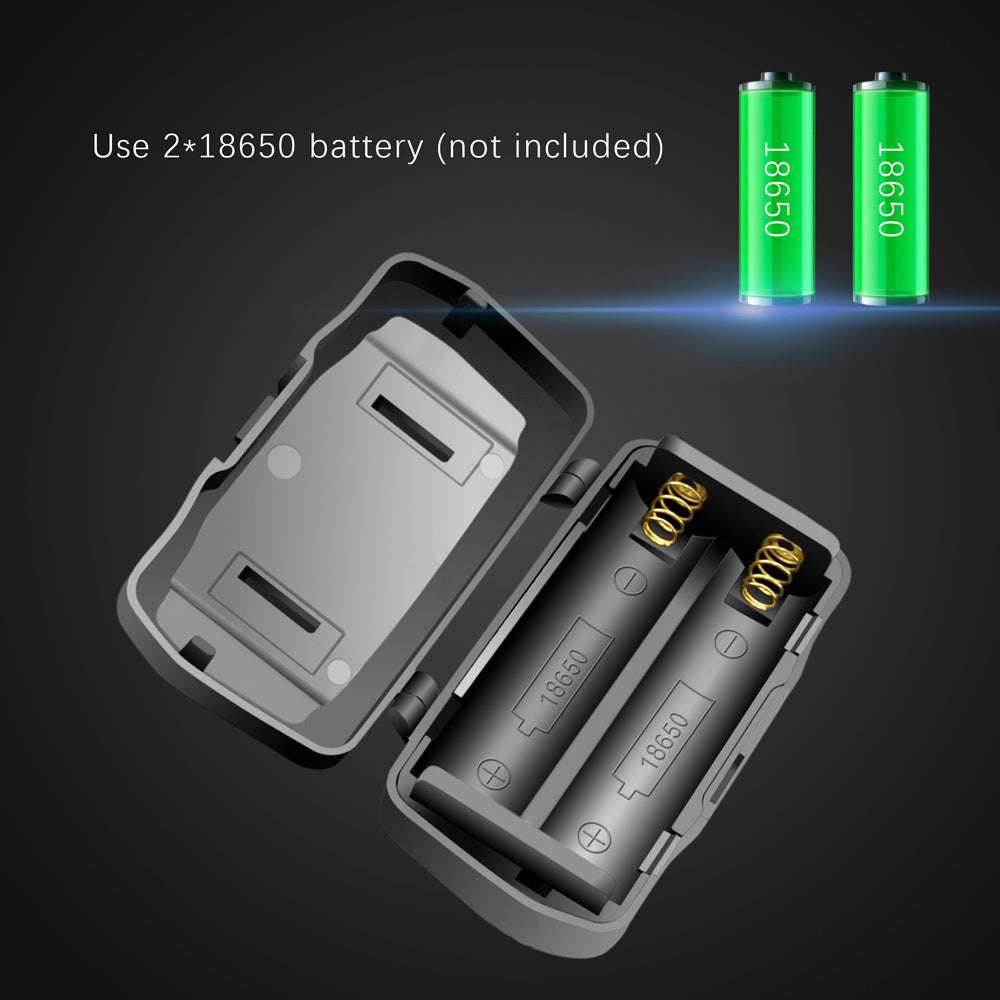 T6 white light LED headlamp with white, red, and green light options, zoom feature, rechargeable with USB charger and batteries included.