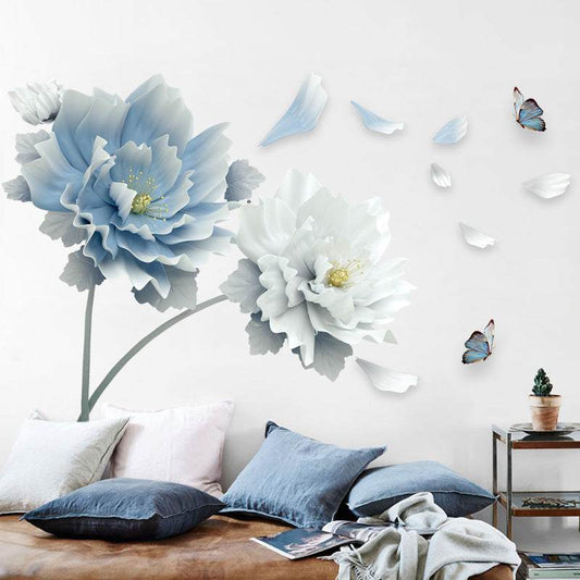 Creative floral wall stickers for living room decoration, modern PVC mural for TV background.