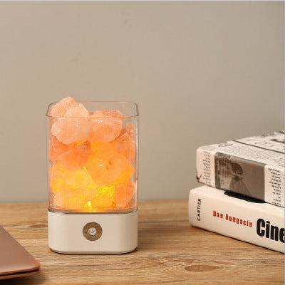 USB Crystal Light Himalayan Salt LED Lamp with color-changing feature, purifies air and acts as a natural ion generator.