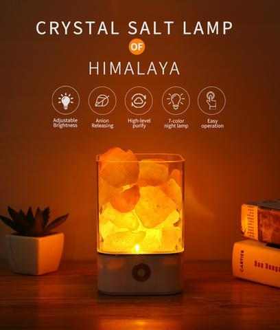 USB Crystal Light Himalayan Salt LED Lamp with color-changing feature, purifies air and acts as a natural ion generator.