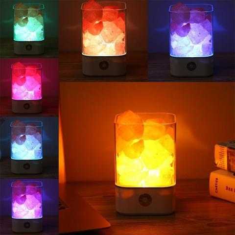 USB Crystal Light Himalayan Salt LED Lamp with color-changing feature, purifies air and acts as a natural ion generator.