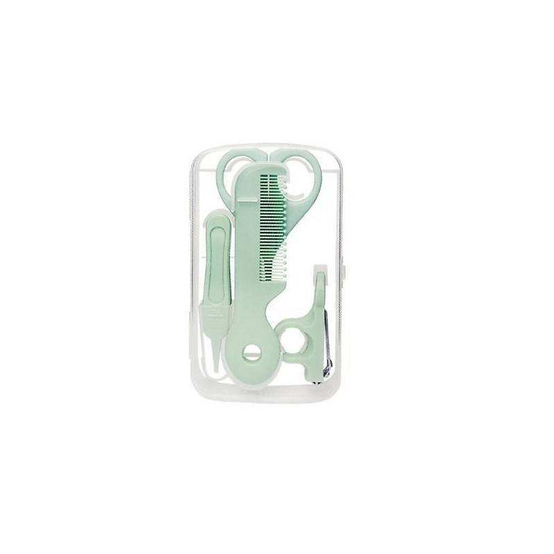 Baby nail clipper set with scissors and nail file in a durable stainless steel material, available in multiple colors for family use.