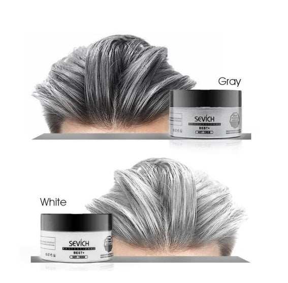 Disposable hair cream wax in gray and white colors applied on hair.