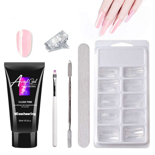 Extension Gel Nail Art Kit with accessories including UV/LED lamp, nail tools, and crystal gel.